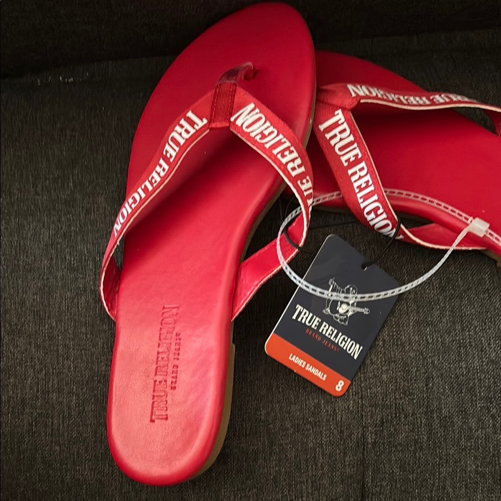 True Religion Vibrant Red Flip Flops